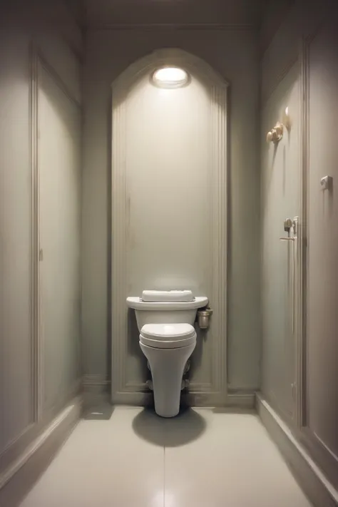 there is a toilet in a small room with a light on