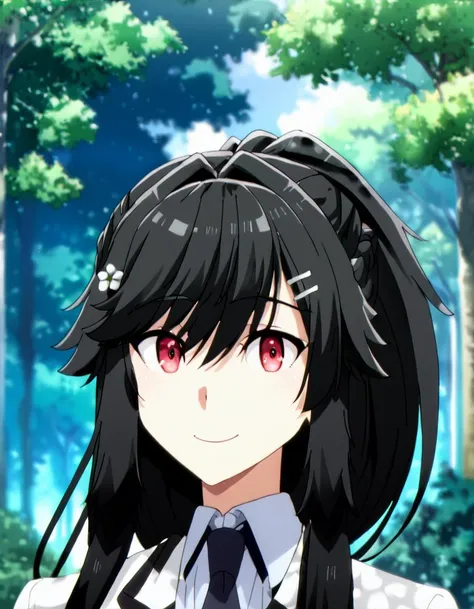 anime girl with long black hair and a white shirt and tie