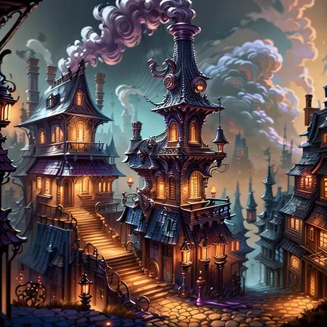 <lora:SteamPunkBundleV3:1> GasLampFantasyAI house in the city, street, dramatic, masterpiece, concept <lora:more_details:0.6>