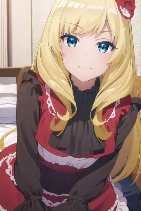 ashleyoono, <lora:ashley oono s1-lora-nochekaiser:1>,
ashley oono, long hair, blue eyes, blonde hair, hair ornament, drill hair, smile,
BREAK dress, pantyhose, red dress, long sleeves, frills,
BREAK indoors,
BREAK looking at viewer, (cowboy shot:1.5),
BREA...