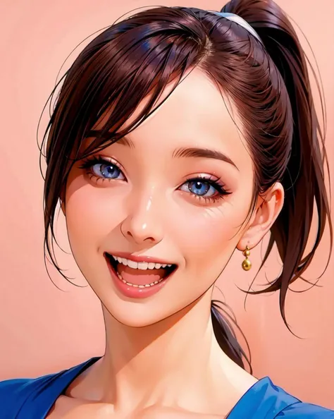 face of lady,make up,(look at viewer),ponytail,((smile eyes:0.8), open mouth:1.4),
(best quality, realistic:1.4),