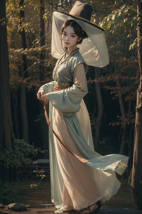 1girl, veil_hat, hanfu, stand, full body, landscape, day,masterpiece, best quality, 8k,<lora:veil-hat-dim32:1>,