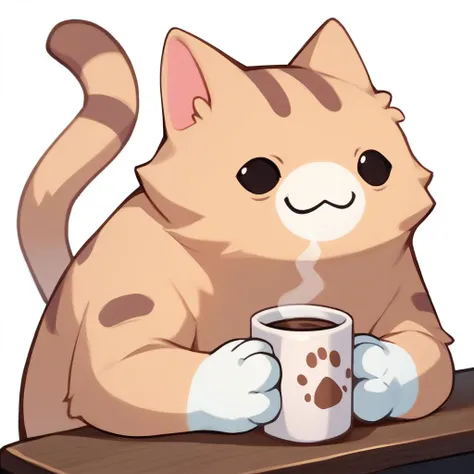 score_9, score_8_up, score_7_up, source_anime, simple background, white background, animal focus, solo, nekoemoji, cat, smile, paws on table, coffee mug <lora:discord_nekonekonekone_ponyXL:1>