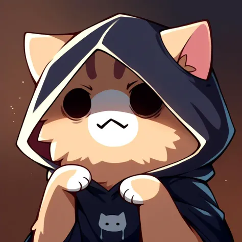 score_9, score_8_up, source_anime, <lora:discord_nekonekonekone_ponyXL:1>, animal focus, no humans, nekoemoji, cat, hood up, shaded face,