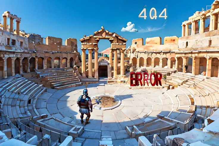 (masterpiece, best quality):1.4, sunny day, daytime, anfiteatro, greece, no humans, incrs404, <lora:404:1>, "404", cloud style, english text, number "404"