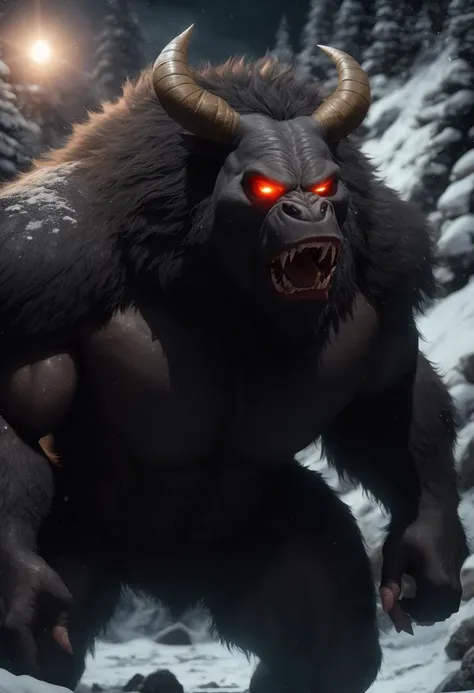 ((best quality)), ((masterpiece)), ((ultra realistic)), ((night)), raw, analog, dark , ((full body shot of a giant angry ogre)),...