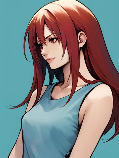 score_9, score_8_up,score_7_up, 1girl,<lora:Nomura_Tetsuya_Style:1>Nomura Style, portrait, blue and red hair,long hair,tank top,view from side,