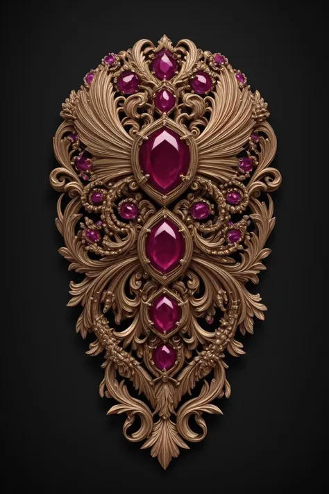 a gold and pink broochle with a large ruby stone