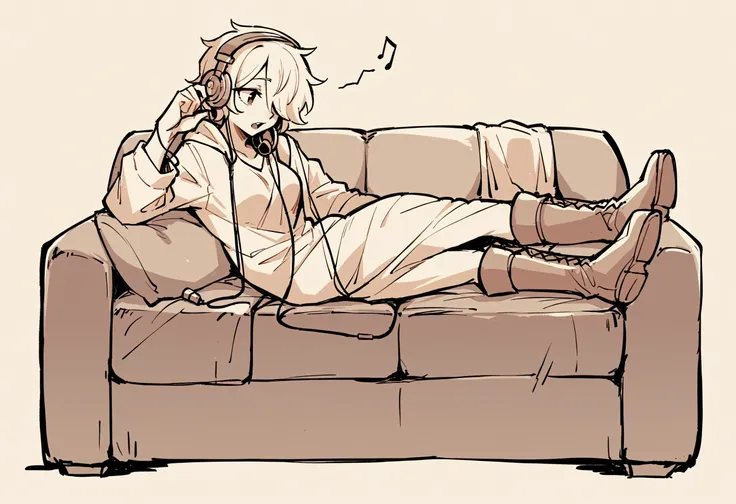 score_9, score_8_up, score_7_up, break  
 1girl,   earphones, hair over one eye, monochrome, on couch, genderswap, headphones, d...