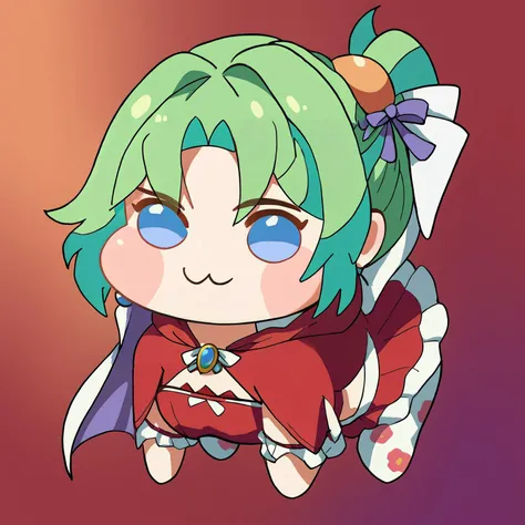 score_9, score_8_up, score_7_up, score_6_up,score_5_up,score_4_up, BREAK doro,creature, :3, chibi,no humans, four legs, solid circle eyes, no pupils,tina branford, green hair, ponytail, hair ribbon, earrings, cape, red dress, strapless, detached sleeves, c...