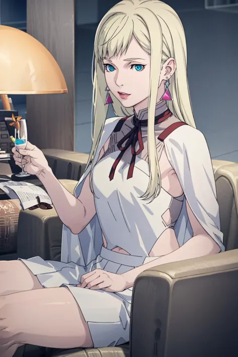 (game cg,best quality,masterpiece:1.3),1girl<lora:gigiFinal:0.9>,gigi, white capelet, white dress, skirt,sitting on on couch, holding glass,cocktail glass, night