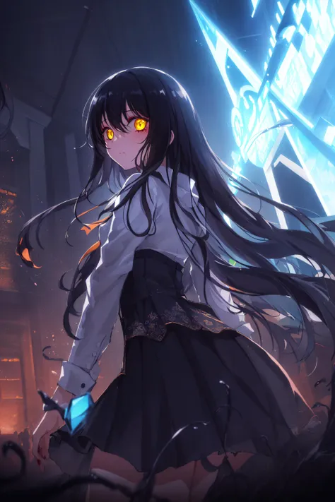 (Masterpiece:1.2), best quality, (illustration:1.2),eye focus,(Masterfully crafted Glow:1.3), (ultra-detailed), hyper details, (delicate detailed), (intricate details), (cinematic light, best quality Backlights), clear line,solo female,(Fear,Nightmare,Tens...
