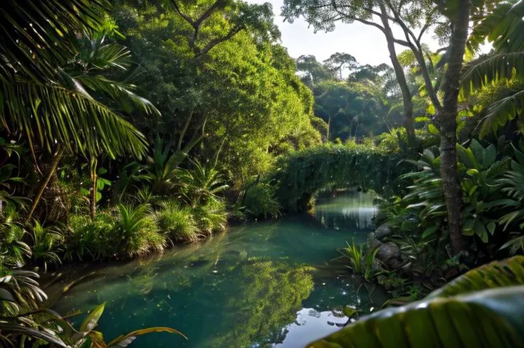 a view of a river surrounded by lush green trees and trees