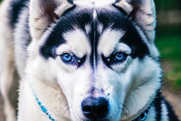a beautiful Husky dog sitting and looking at viewer,selfie,beautiful (ice blue eyes),epiCPhoto,cinematic,snarling