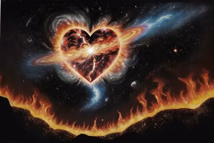 a painting of a heart in the middle of a galaxy