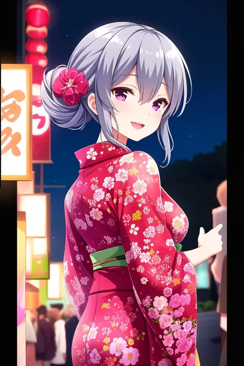 anime girl in kimono outfit standing in front of a building