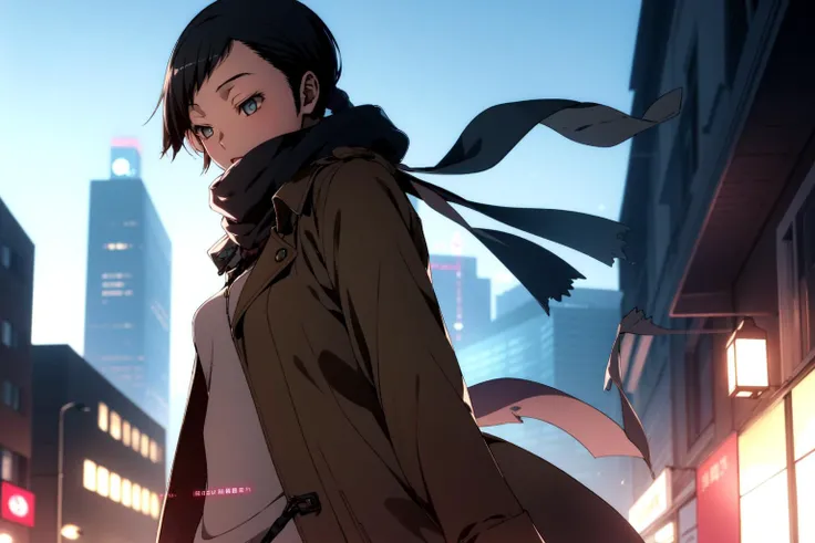 (RAW photo, best quality), 1girl,  natural lighting,  solo, 
 <lora:smt_devil_survivors_2_fumi_kanno_v1_2:1>, fumi kanno,   
autumn, city streets, trench coat, scarf, windy,