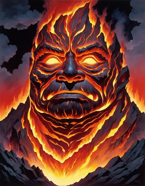 portrait, Lava elemental spirit. By artist Hayao Miyazaki