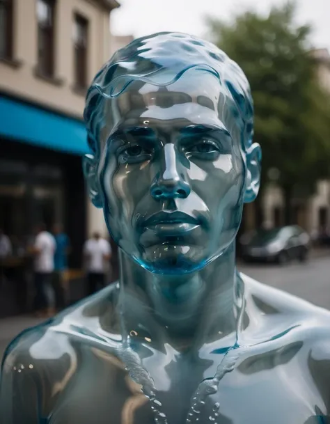 a close up of a statue of a man with a blue face