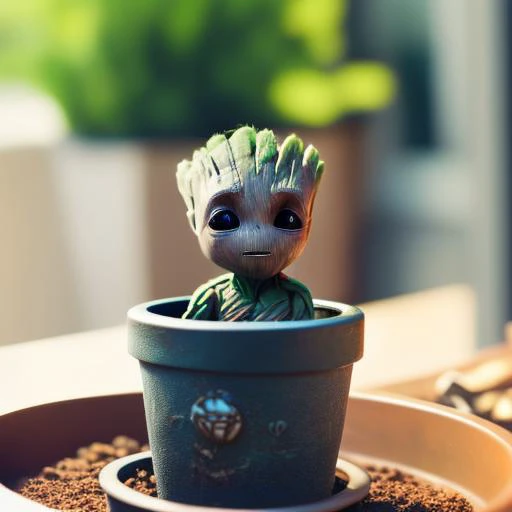 baby groot inside a pot plant