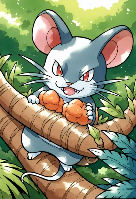 cartoon mouse with a carrot in its mouth climbing a tree