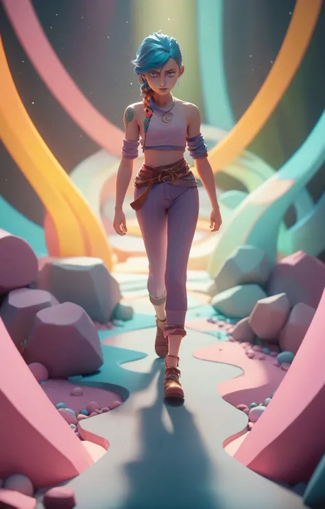 3d isometric, blender render, soft colorful-hued colors, she walks the path of least resistance, magical energy swirls, god rays, (arcane style:1.2) <lora:arcane_style_xl_v1:1.2> Two tone lighting, abstract geometric gradients, geometric shapes, simple bac...