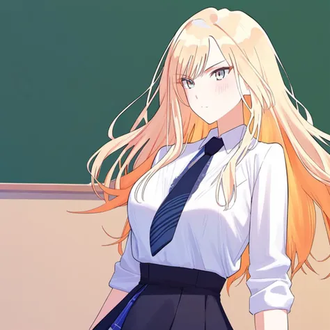 anime girl in a school uniform standing in front of a chalkboard