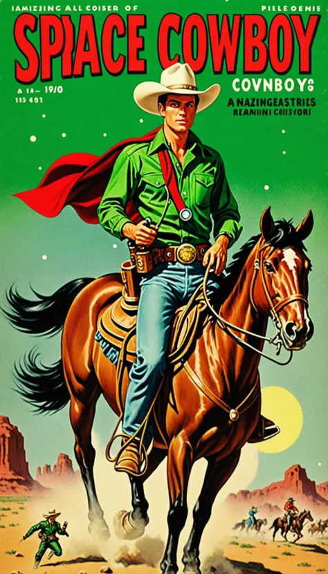 a close up of a poster of a man riding a horse