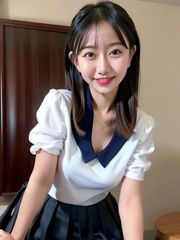 best quality, ultra high res, (photorealistic:1.4), 1girl,nice detailed eyes, heavy eye makeup, slim waist, blush, Kpop idol,(aegyo sal:1.0), detailed eye makeup, puffy eyes, solo, perfect anatomy, (busty), (cleavage),(slender),(black hair:1), (looking at ...