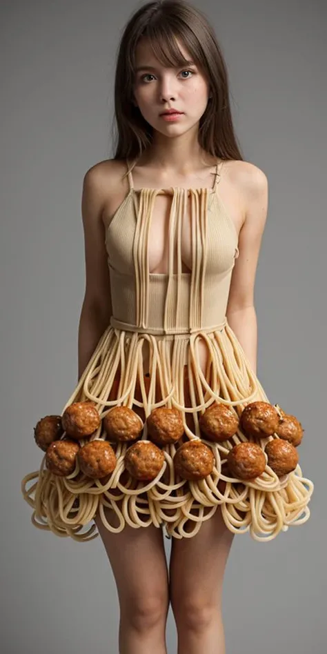 1girl-wearing-spaghetti-noodles-style-dress-with-meatballs-sticking-onto-it