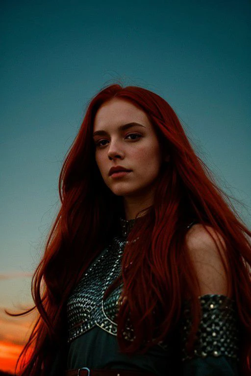 analog photo,silhouette,spotlight, 
Analog photo of a warrior princess  in chainmail armor, (long RED hair), sidecut, assymetrical_hair, hair over one eye, dark background, cold colors,from side,
RAW candid cinema,16mm,color graded portra 400 film,remarkab...