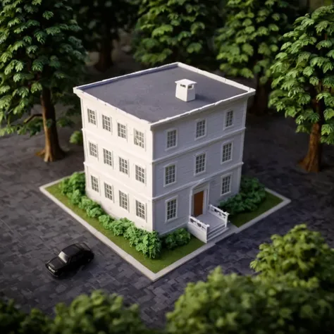 there is a model of a house with a car parked in front of it