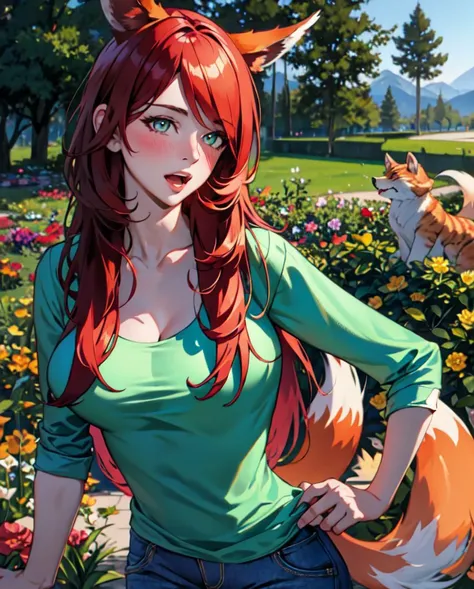 (flowers garden on background:1), (masterpiece), best quality, solo:1, 1woman, female, (normal breasts:1), <lora:zoologistloraX1:1>, Zoologist, (realistic), seductive, <lora:detail_slider_v4:1>, extreme detail, ((focus on face)), <lora:HeadpatPOV:1>, headp...