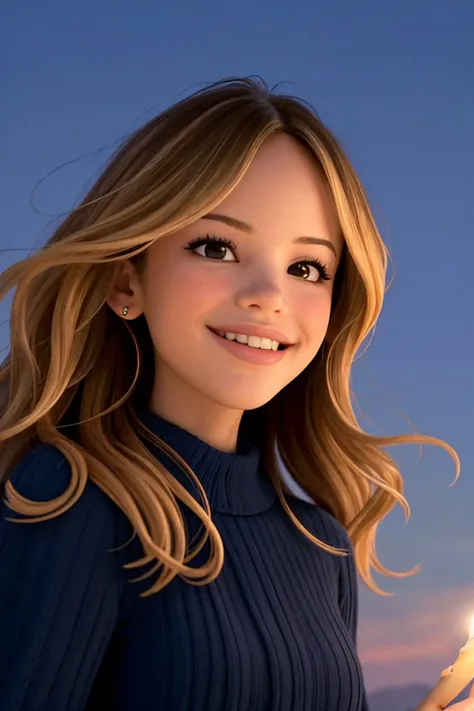 (low angle, closeup on face:1.2) photo of photo of <lora:HalstonSage_v1:1> HalstonSage, smiling, she is wearing Budget sarashi, she is wearing wrist cuffs, her hair is styled as beachy waves hair, BREAK she is (stargazing on a mountaintop at night:1.1), ca...