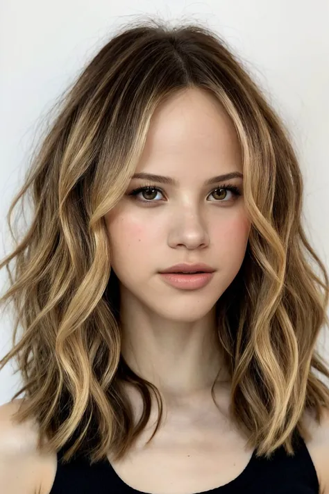 photo of <lora:HalstonSage_v1:1> HalstonSage, focus on eyes, close up on face, hair styled curly shag hair