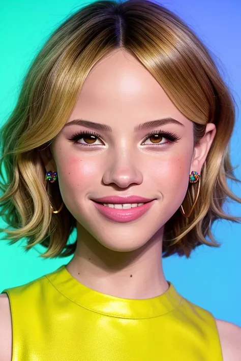 pop surrealistic, dreamlike, pop culture elements, vibrant, detailed (from below, closeup on face:1.2) photo of <lora:HalstonSage_v1.0:1> HalstonSage big smile, smiling, she is wearing chinese clothes, she is wearing stud earrings, her hair is styled as cu...