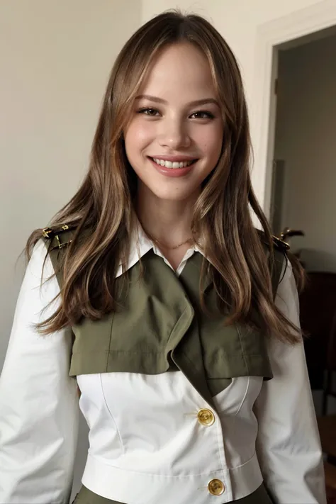 photo of <lora:HalstonSage_v1:1> HalstonSage big smile, focus on eyes, close up on face, wearing jewelry, hair styled cascading ponytail