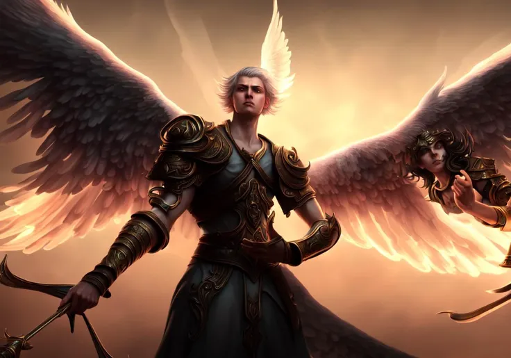 textless, best quality, war in heaven (serphm:1.3) archangel holding god weapon, battling demons in another world, ggffff666666