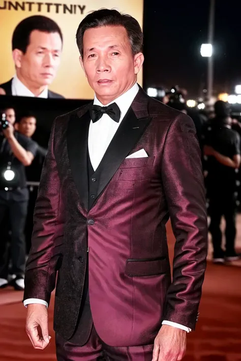 a men as a movie star, (portrait:1.2),(half body:1.2),(face focus:1),  modelshoot style, (extremely detailed CG unity 8k wallpaper), Intricate, High Detail, Sharp focus, dramatic,((movie premiere gala)), ((standing on the red carpet)), ((paparazzi in the b...