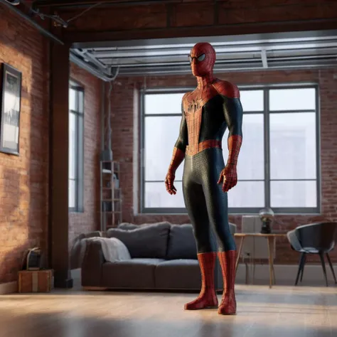 professional 3d model of  <lora:Spider-Man:1.2>
Spider-Man a man in glasses standing in a room, octane render, highly detailed, volumetric, dramatic lighting