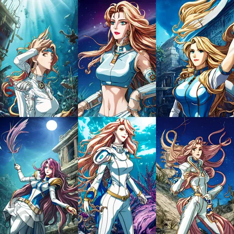 a group of anime girls with long hair and armor