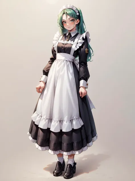 a woman in a maid outfit poses for a picture