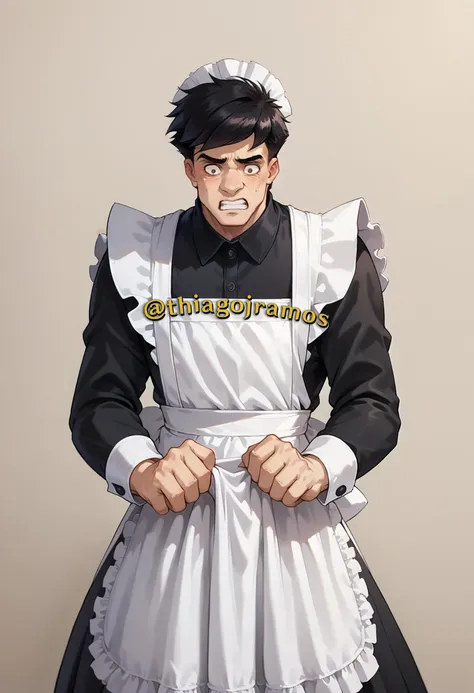 a close up of a person in a maid outfit holding a knife