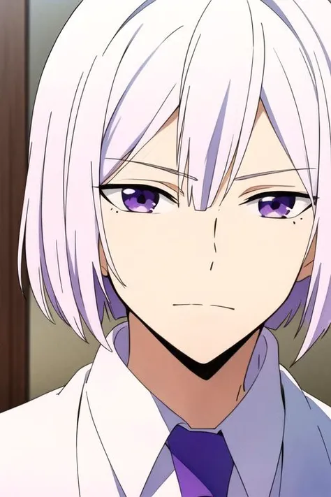 masterpiece, best quality, movie still, 1boy, solo, male focus, looking at viewer, , , (watercolor illustration, soft pastel colors:1.1), , <lora:art_hamatora:0.66>, art_hamatora, white hair, purple eyes