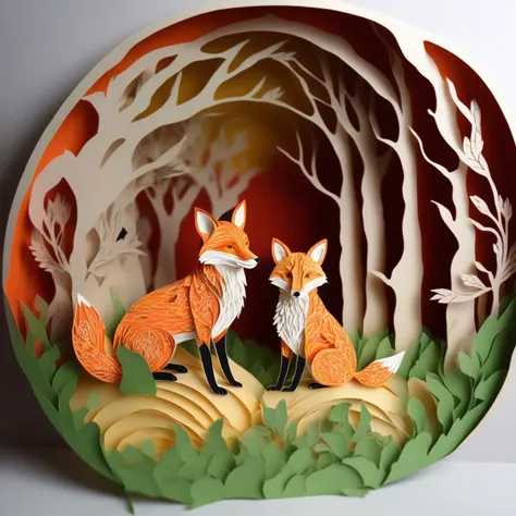 papercut, a fox,  spring, color, <lora:papercut:1>