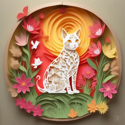 papercut, a cat,  spring, color, <lora:papercut:1>