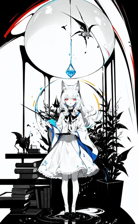 anime girl in white dress standing in front of a clock