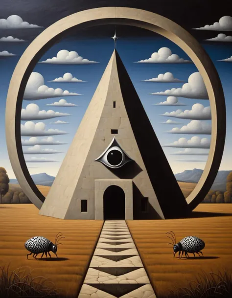 Cubist artwork <lora:FF-Style-Rafal-Olbinski.LORA:1> in the style of rafal olbinski,rafal olbinski style, (art by Josef Capek:0.8) and (Alan Kenny:1.0) , painting, Fascinating ([Stargate|Barn]:1.3) , detailed with Western patterns, masterpiece, fauna and B...