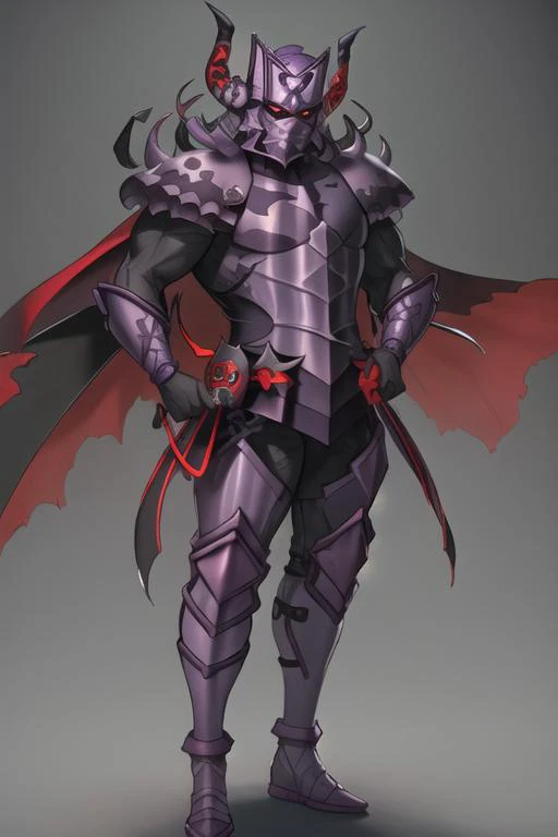 (masterpiece, top quality, best quality, beautiful, and aesthetic:1.2) berserk3r, 1boy, male focus, full body, low wings, standing, posing, cape, <lora:berserk4-000010:1>