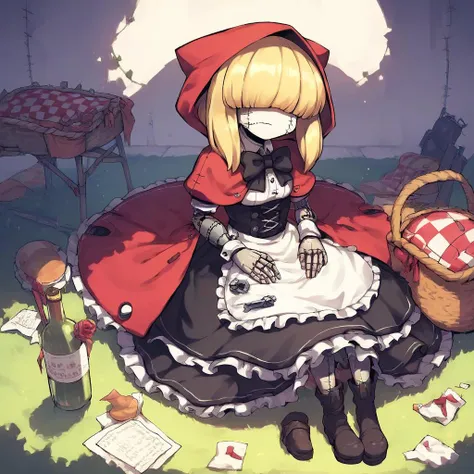 anime girl sitting on the ground with a basket of food